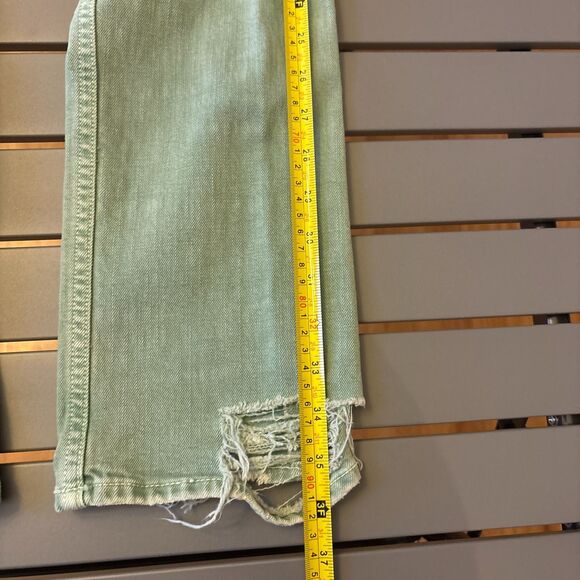 Mother Superior Jeans Women 24 Green Denim 5 Pocket Flat Front Distressed Raw - Picture 9 of 9